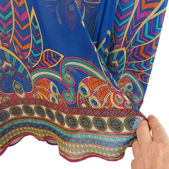 FLYING TOMATO Feather Geometric Boho Short Kimono Small Colorful Multicolor - Picture 5 of 10